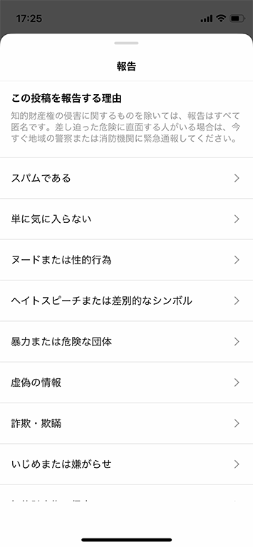 インスタグラム報告理由
