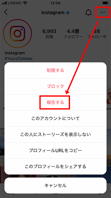 インスタグラム報告する